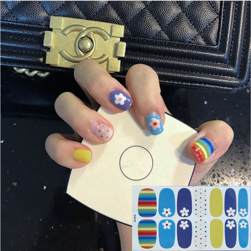

1sheet Full Cover Wraps Nail Polish Stickers Strips Plain Nail Art Decorations Flower Mixed Designs Glitter Powder Manicure Tips