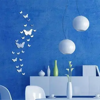 

Home Decor Living Room Plastic Silver Wall Decor Butterfly 3D Decal Removable Wall Stickers 12pcs/Set Mirrors Newest DIY