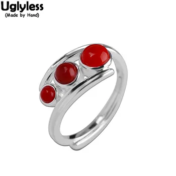 

Uglyless Like a Traffic Light Designer Agate Jade Jasper Rings for Women Adjustable 925 Silver Gemstones Open Ring Silver Bijoux