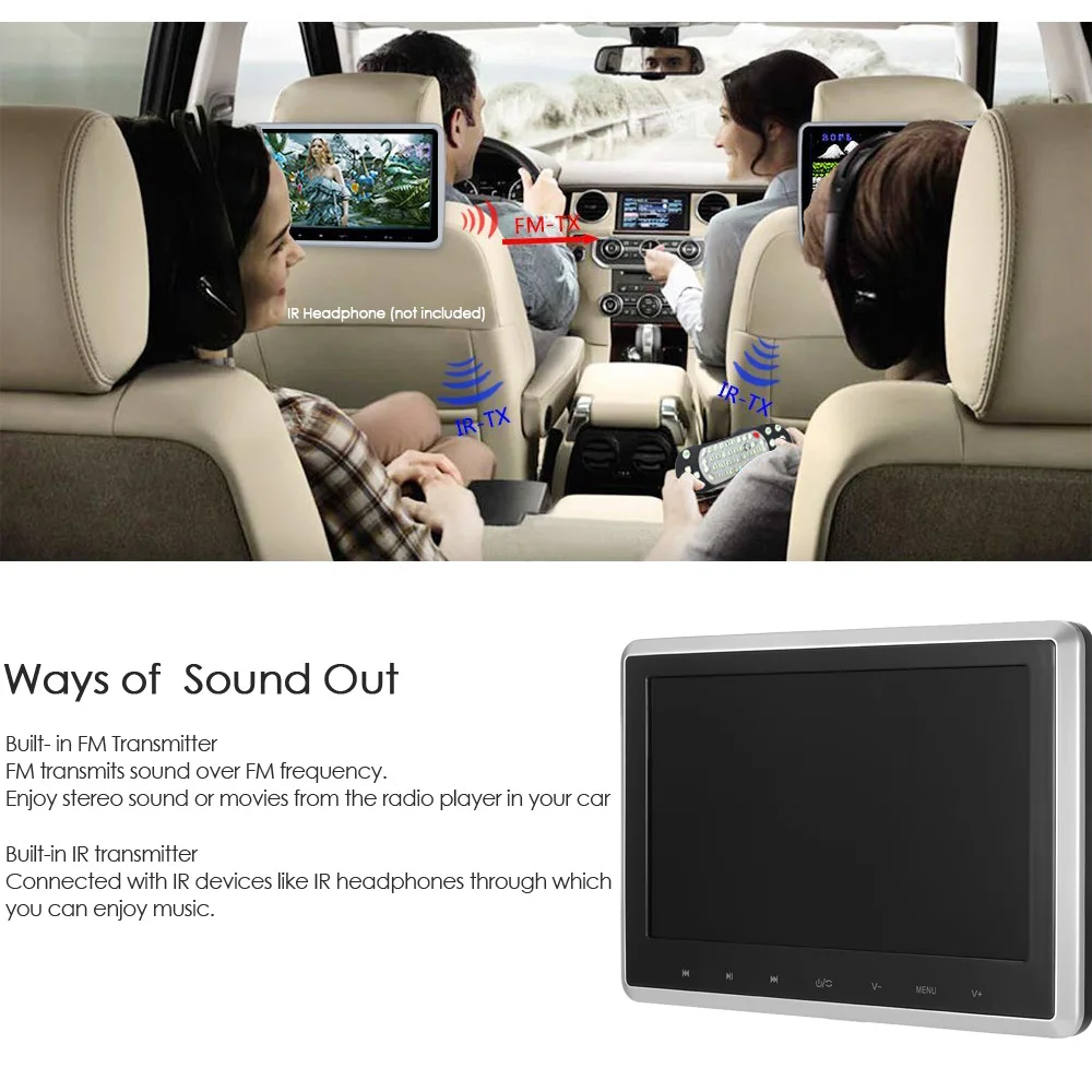 

Portable 10.1 Inch HD TFT Digital LCD Screen Car Headrest DVD Player Touch Button Monitor 720p w/ HD USB SD Port Remote Control