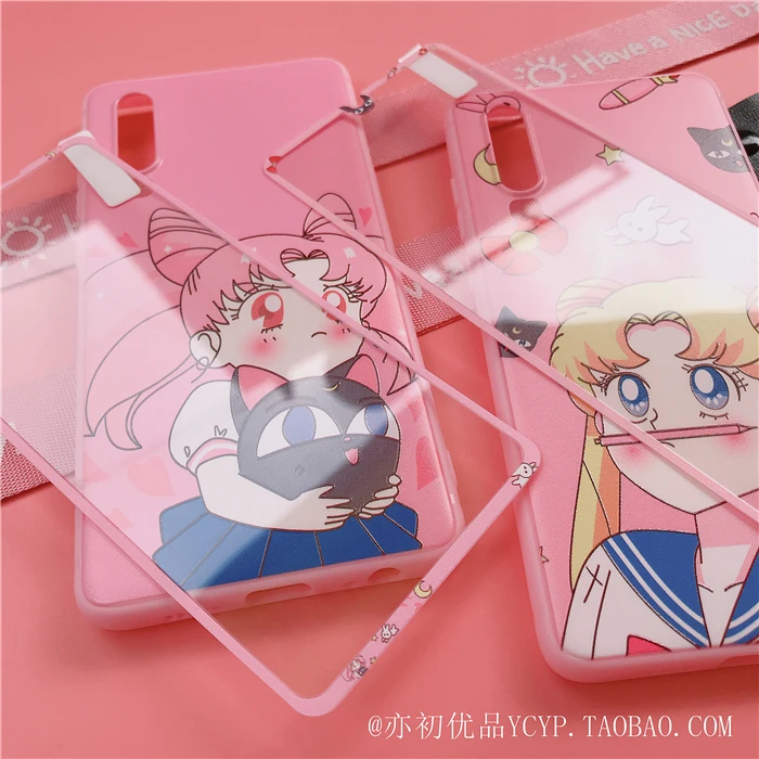 Чехол для телефона xiaomi mi9 8 sailor moon с милым мультяшным розовым рисунком для девочки xiaomi CC9E 9 8se с подвеской+ длинным ремешком