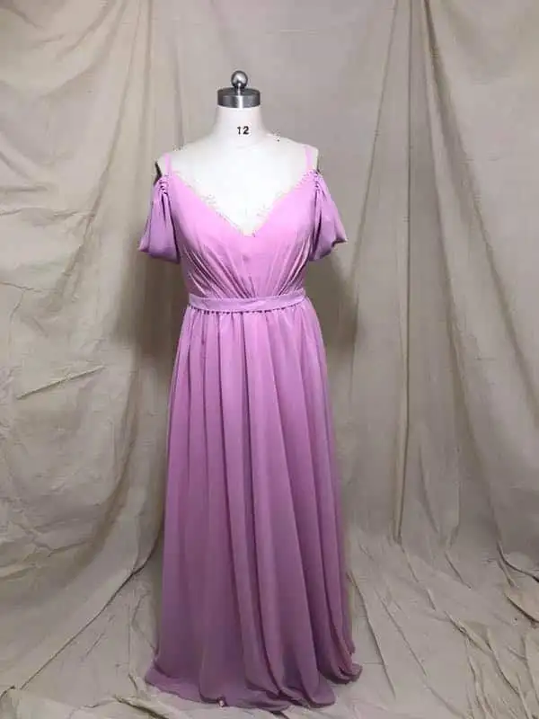 

Custom Made A-Line Long Lace V-neck Bridesmaid Dresses with Pockets Floor Length Chiffon Backless Formal Wedding Party Dresses