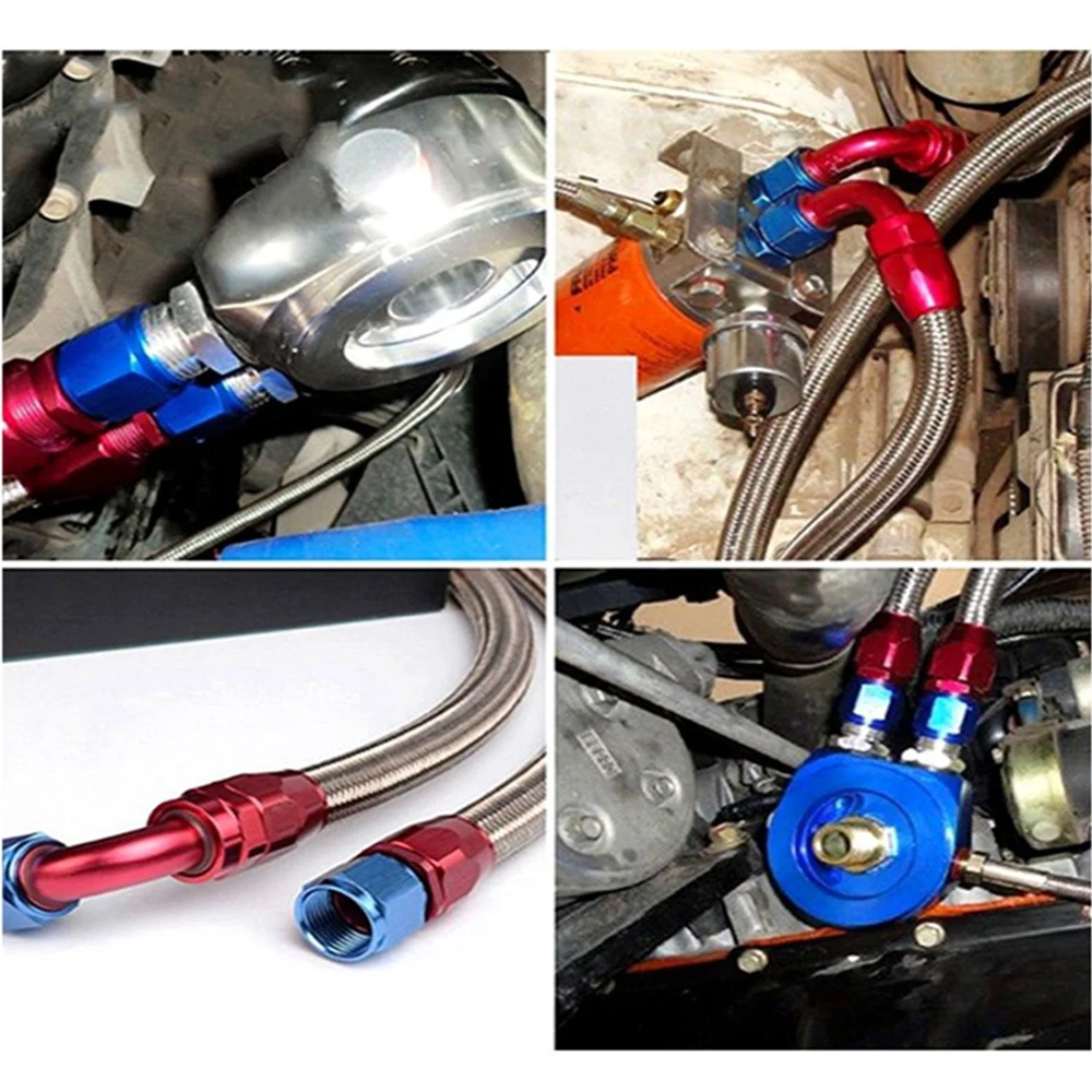PTFE Oil Fuel Swivel Hose End Fitting AN4/6/8/10/12 Straight 0&deg;/45&deg;/90&deg;/180&deg; Degree Oil Hose End Adaptor Kit Red Blue oil line fitting adapter