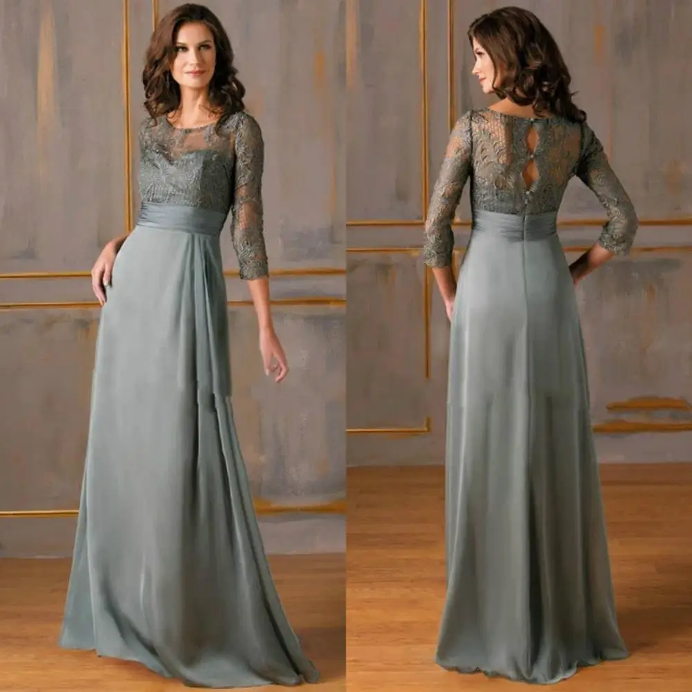 

2020 Empire Mother Of The Bride Dresses Appliques 3/4 Long Sleeve Evening Dress A Line Chic Mothers Formal Gowns