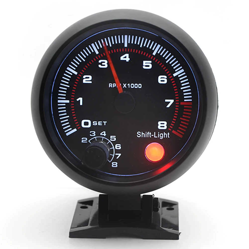 New 3.75" 95mm Tachometer RPM Gauge White Led With Internal Shift Light