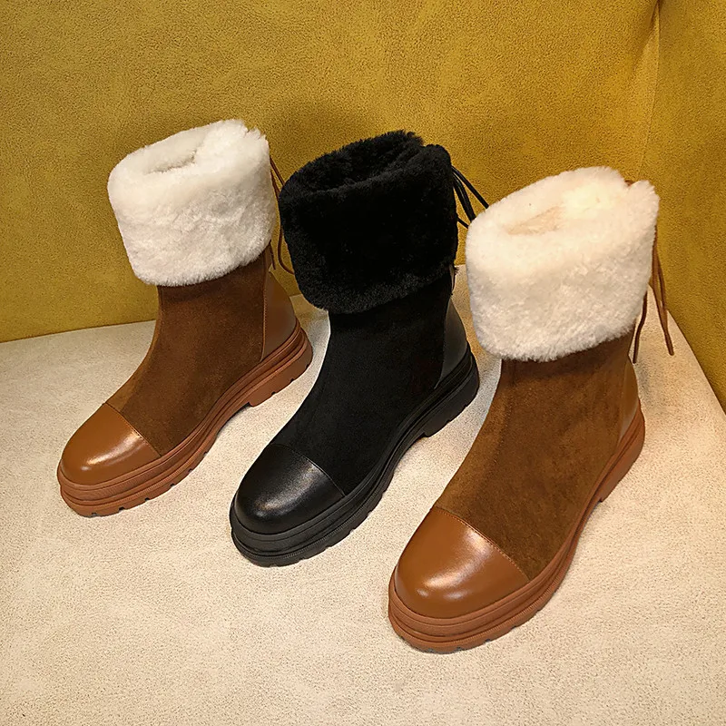 MORAZORA/ г., теплые зимние ботинки из натуральной кожи женские ботильоны на шнуровке на среднем каблуке с круглым носком, черный и коричневый цвета