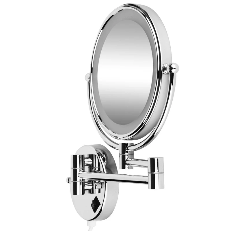 8 Inch LED Wall Mirror Bright Magnifying Extension Folding- Double Faced with normal and Magnifying x5- 360 degree rotation(w