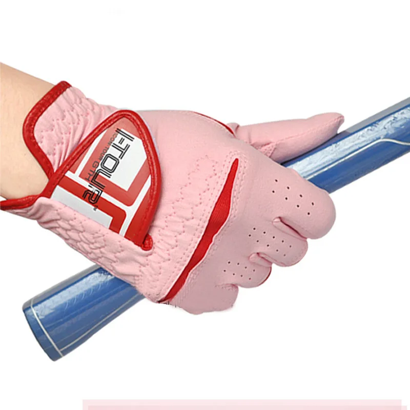 1 Pair Pink Left Right Hand Breathable Microfiber Cloth Anti-slip Adjustable Golf Glove Golf Training Hand Wear for Women