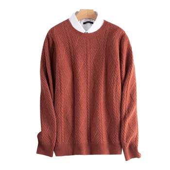 

Thickened crew neck cashmere sweater men's twist flower youth sweater cashmere sweater men's solid color base shirt men's clothi
