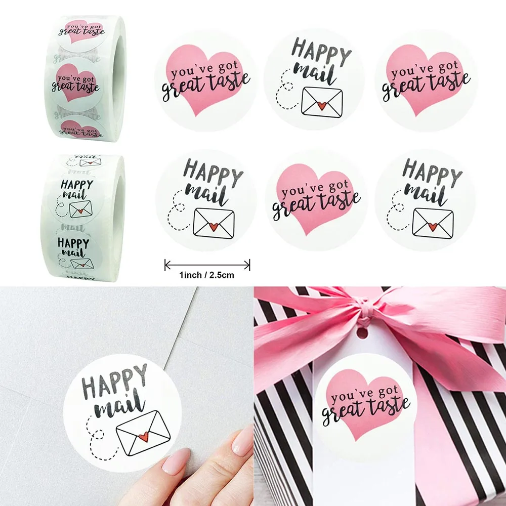 

500pcs 2.5CM Love Round Sticerk You've Got Great Taste Gift Packaging Label Happy Mail Stickers Envelope Decoration