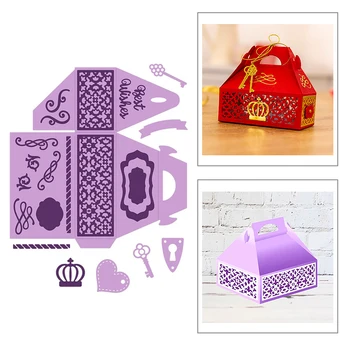 

2020 New Handbag Gift Box Key Crown Background Embossing Metal Cutting Dies For DIY Scrapbooking Greeting Card Making No Stamps