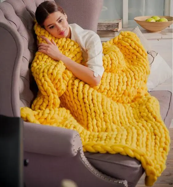as picture Модное одеяло крупной ручной вязки из толстой пряжи, похожее на шерсть, полиэстер, объемное вязаное одеяло s, зимнее мягкое теплое одеяло, Прямая поставка - Цвет: as picture