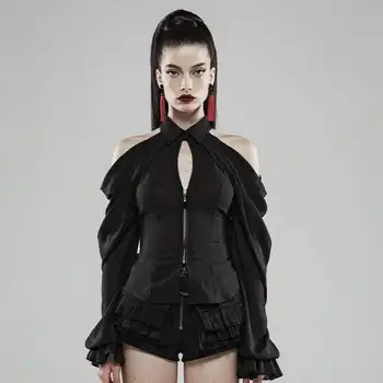 

Punk Rave Women's Goth Off Shoulder Removable Sleeved Frilled Shirts WY-1116CCF