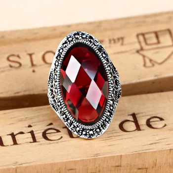 

REAL FINE RETRO 100% 925 STERLING SILVER BIG RINGS FOR WOMEN VINTAGE NATURAL STONE JEWELRY FEMALE BEST GIFTS