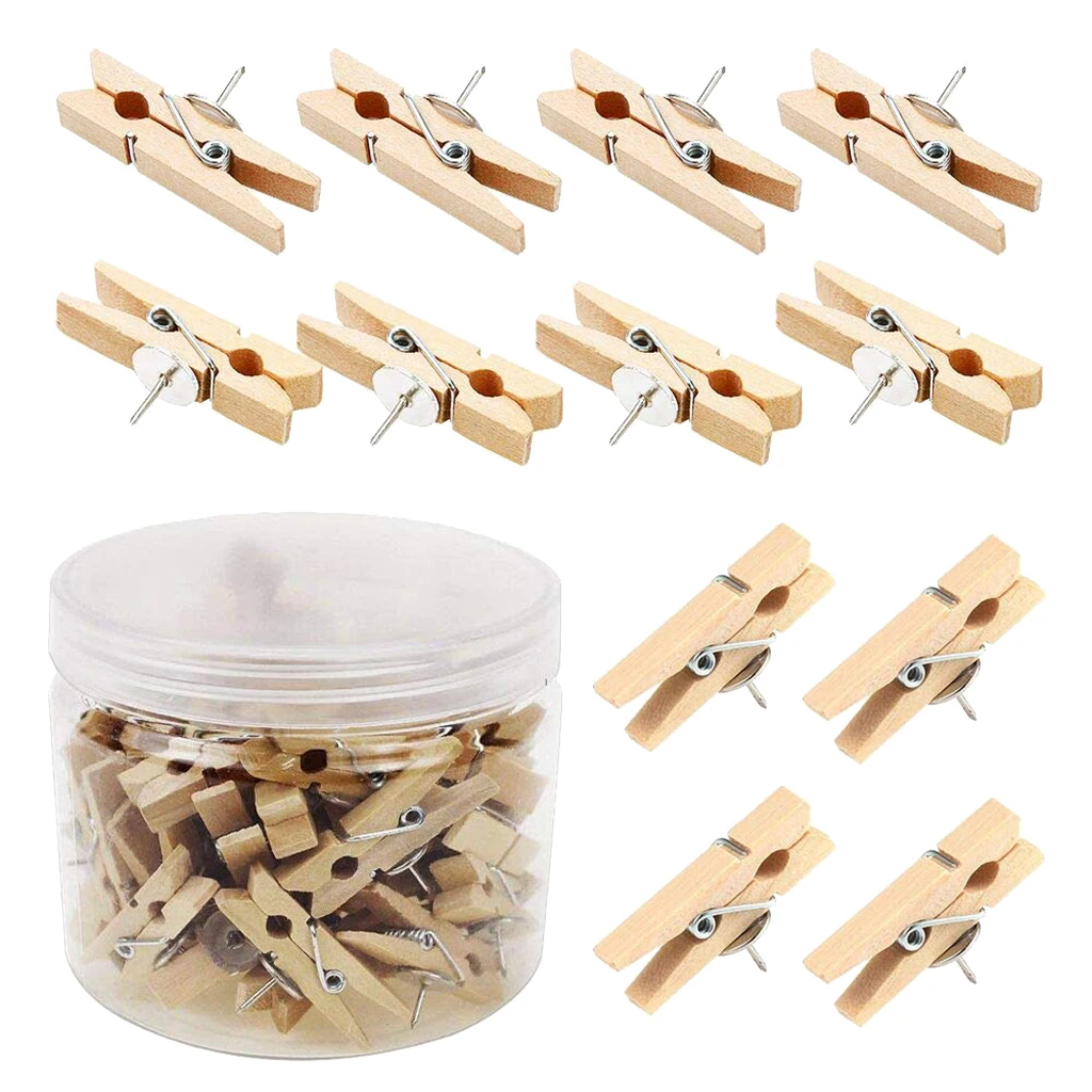 Blank Wooden Clips Paper Photo DIY Push Pins Peg Thumbtacks Clothespins w/ Box