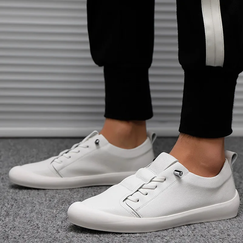 New Genuine Leather Shoes Men Sneakers Casual Male Footwear Fashion Brand White Shoes Mens Cow Leather White Sneakers A1697