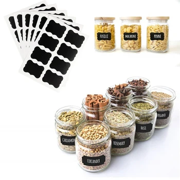 

80pcs /10sheets Reused Waterproof Glass Bottle Stickers Chalkboard Labels Tags Home Kitchen Jars Sticker Black Lable Party Decor