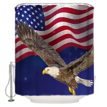 

Shower Curtains for Bathroom Independence Day Retro American Flag with Eagle Pattern Waterproof Fabric Bathroom DecorBathtub