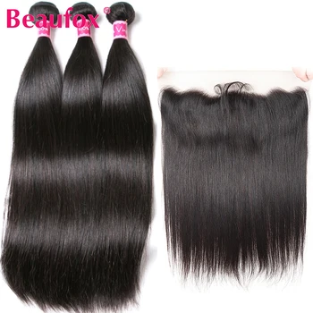 

Beaufox Brazilian Hair Weave 3 Bundles With Frontal Closure Straight Hair With Frontal Remy Human Hair Bundles With Frontal