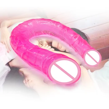 sex toys double dildo toys for adults Flexible Soft Jelly Vagina Anal Women Gay Lesbian Ended Dong Penis Artificial Penis 6