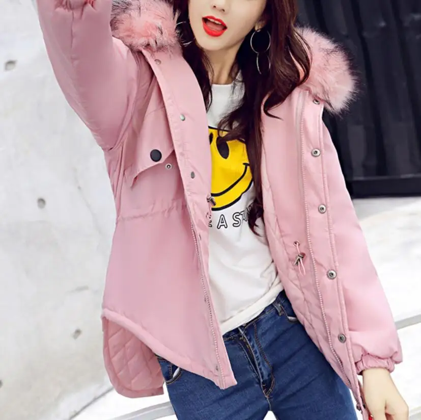 

2018 autumn and winter new cotton women's short coat hooded fur collar fashion loose thin down cotton clothing women