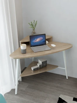 

Storage corner computer desk rounded anti-collision corner desktop home simple bedroom study desk bookshelf with threading hole