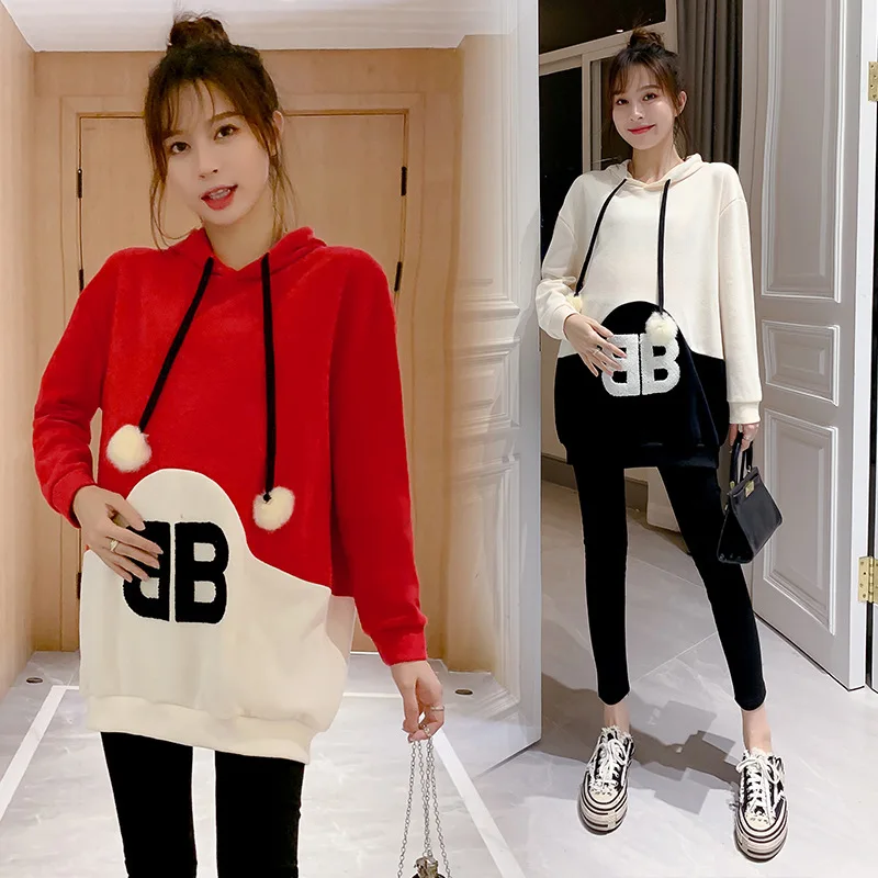 

Photo Shoot 2019 Autumn And Winter Maternity Clothes Hooded Loose-Fit Hoodie Mid-length by Age Dress Fashion Large Size Dress