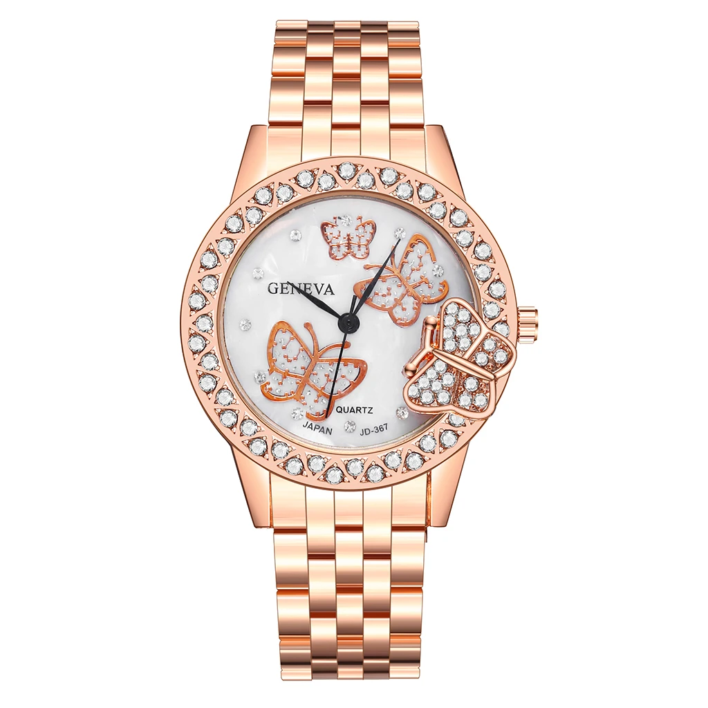 Women Rose Gold Diamond Butterfly Bracelet Watches Luxury Waterproof Quartz Rhinestone Geneva Wrist Watches Relogio Feminino