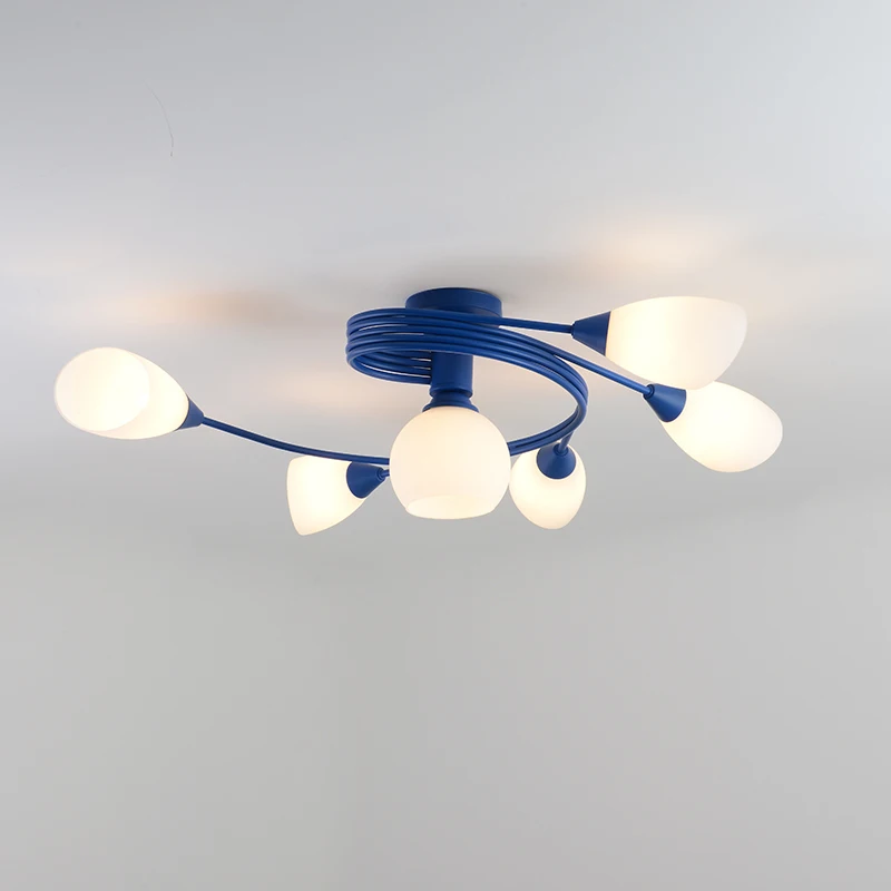 Blue-6 lights Современная многоцветная промышленная люстра, потолочный светильник, освещение для помещений, светодиодный светильник для гостиной, спальни, потолочные светильники для детей - Цвет абажура: Blue-6 lights