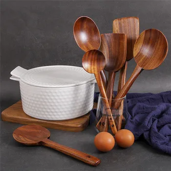 

Natural Teak Long Handle Nonstick Cookware Kitchenware Colander Soup Skimmer Cooking Spoon Kitchen Tool