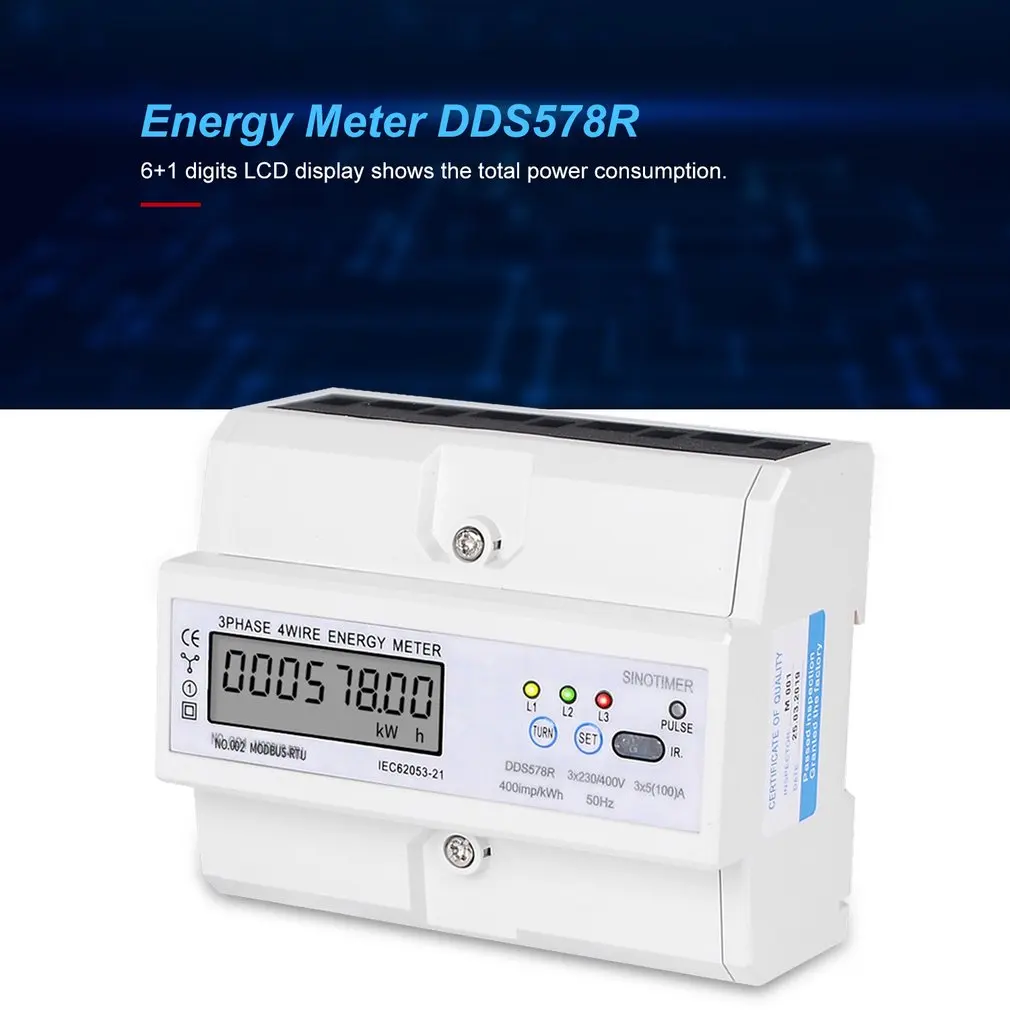 SINOTIMER RS485 Modbus Rtu din-рейка 3 фазы 4 провода ЖК-цифровой ваттметр электронный измеритель энергопотребления 380 В