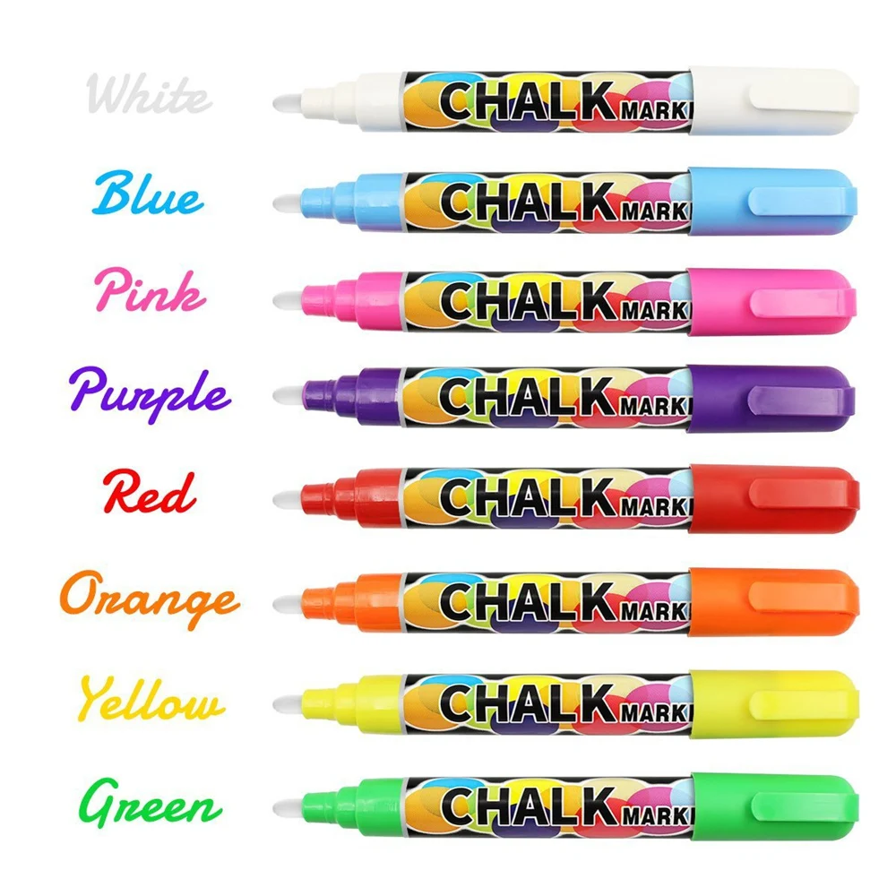 

8 Colors Liquid Chalk Markers Pen With Reversible Tip For Non-porous surfaces,Metal Glossy Board ,LED Boards 8Pcs/Set Non-toxic