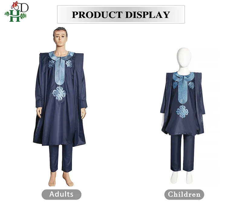african attire for women H&D Parents Kids Clothes African Men Agbada 3 Piece Sets Children Boys Robe Shirt Pant Suit Embroidery Dashiki Muslim Clothing african wear for ladies
