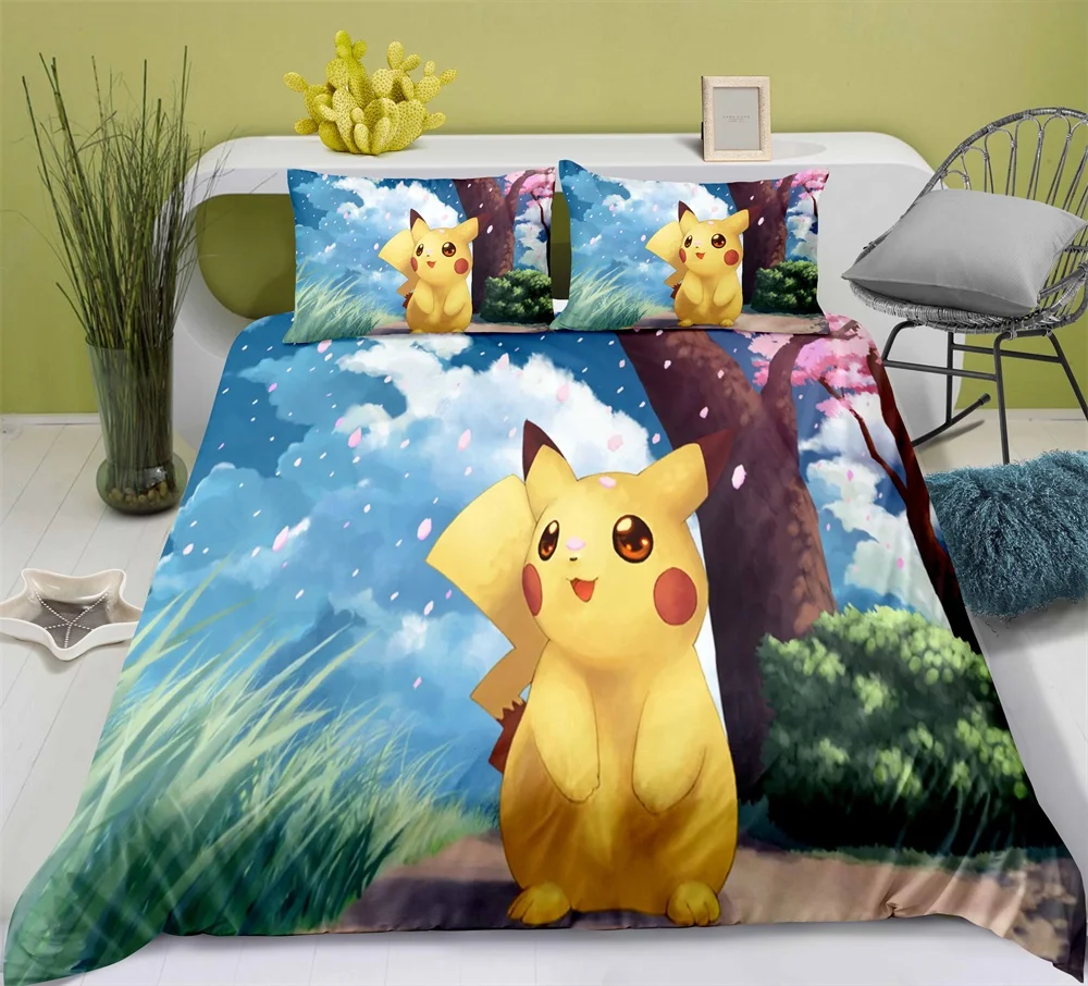 Милый набор пододеяльников из аниме Pika chu Poke mon Комплект постельного белья