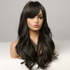 ALAN EATON Long Water Wave Synthetic Wigs with Side Bangs Mixed Black Brown Honey Golden Highlight Wigs for Women Heat Resistant ► Photo 2/6