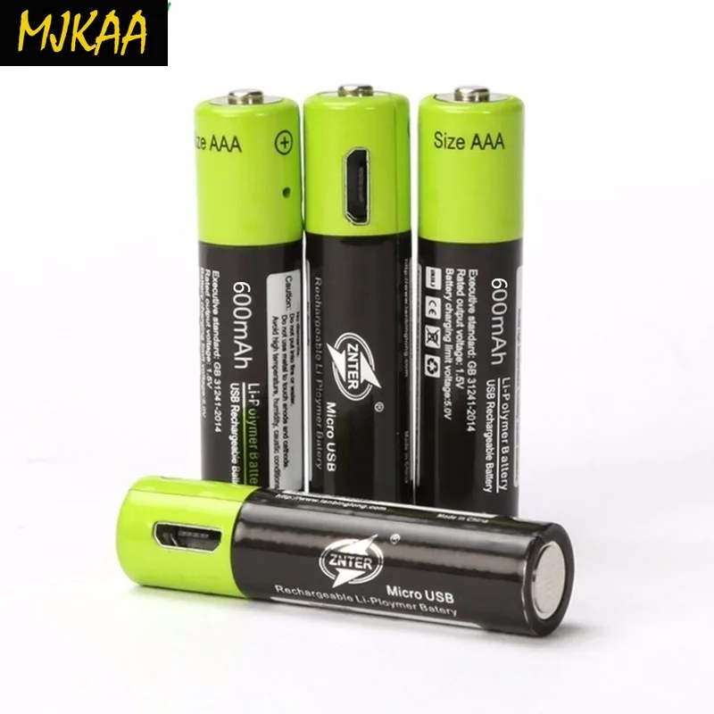 2/4 шт. ZNTER 1,5 в AAA Перезаряжаемые Батарея 600 мА/ч, USB, Перезаряжаемые литий-полимерный Батарея быстрой зарядки