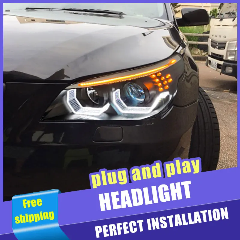 Kaufen 2PCS Auto Stil LED scheinwerfer für BMW 5 series e60 03 10 für e60 kopf lampe LED DRL objektiv Doppel Strahl H7 HID Xenon bi xenon objektiv