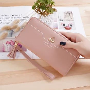 

Cards Holder Wallet Ladies Cute Women Long Wallet Pure Color Clutch Bag 2020 New PU Leather Purse Phone Card Holder Bag