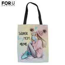FORUDESIGNS/Льняная сумка, Женская многоразовая хозяйственная сумка, повседневная женская Холщовая Сумка с принтом для мамы и королевы, женская сумка на плечо