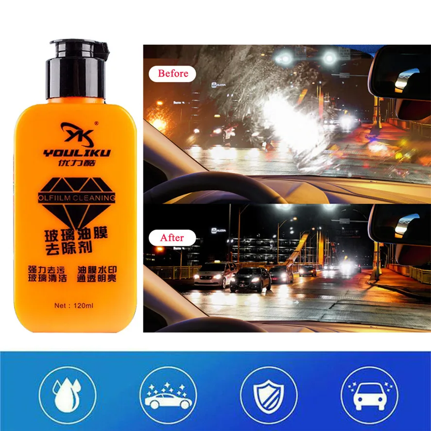 

New 1PC Car Glass Oil Film Remover Cleaner Gum Bird Droppings Cleaning 120ML Automotive Car Glass Cleaner Window Repair 0910#20