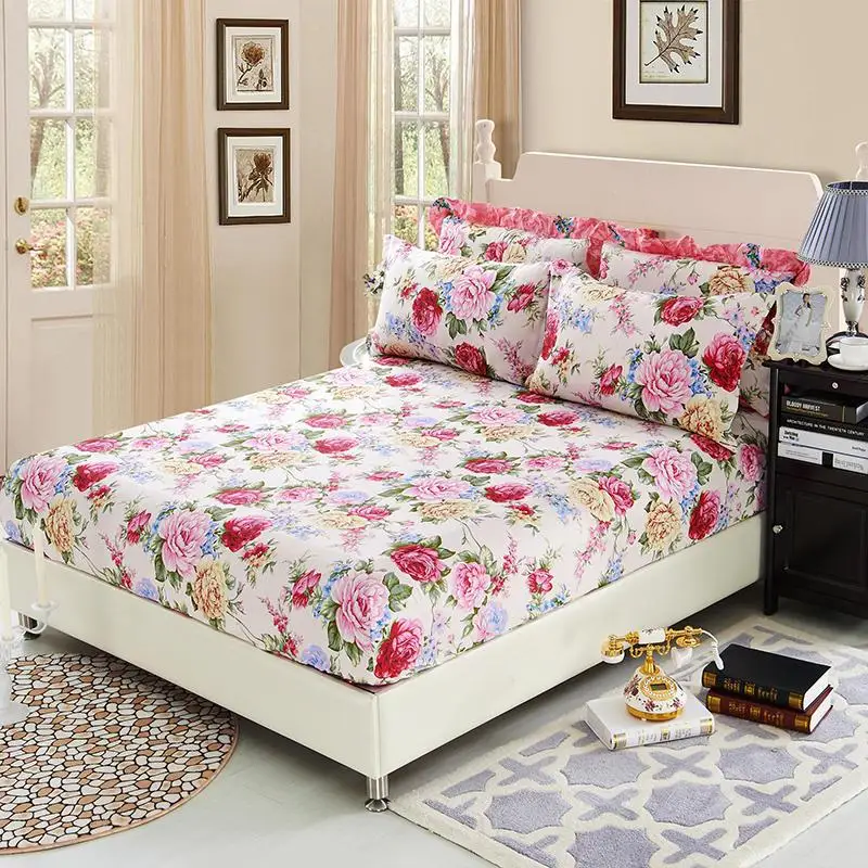  Cotton Bed Sheet with Elastic Rubber Fitted Sheet Bed Linens Deep Pocket Twin Queen Double Sinlge R
