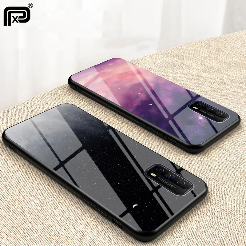 For IQOO Z1X Case Starry pattern Tempered Glass Back Soft Silicone edge Cover VIVO Coques |