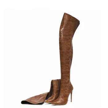 

YECHNE Snake Skin Women Over The Knees Lairs Woman High Hook Boots Plus Size 44 45 Dij High Lairs Sexy Fashion Sexy Shoes