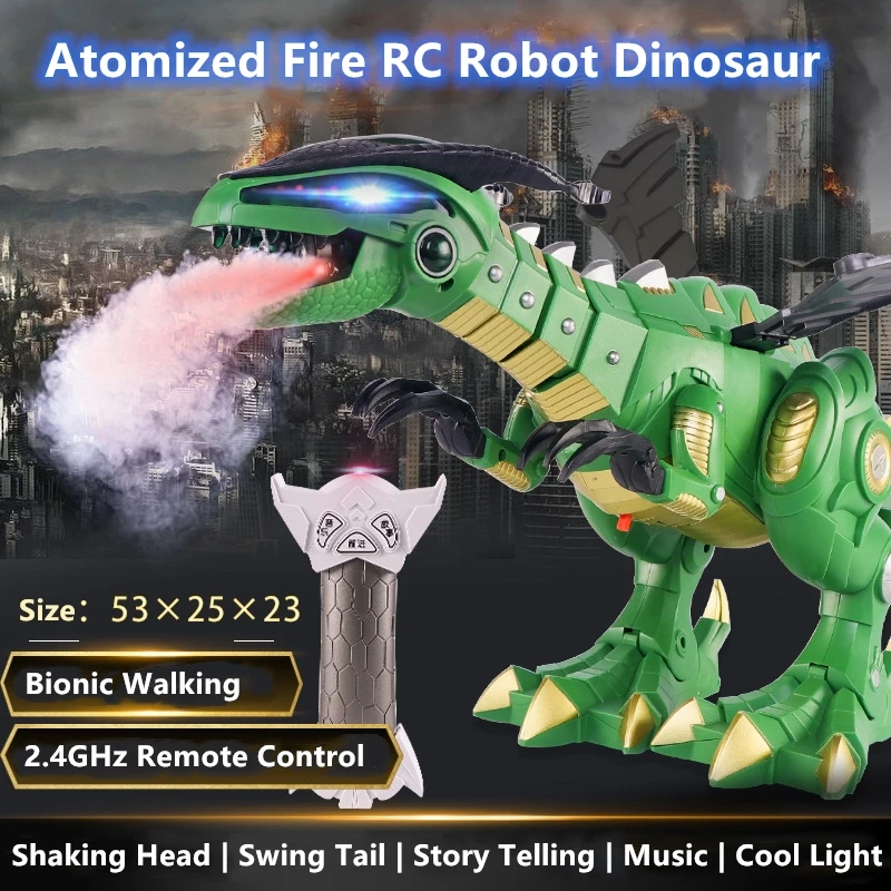 Bionic Walking Atomizzazione Puzzle Rc Robot Dinosaur Shaking Head Swing Tail Flap Wings Simulazione Suono Elettrico Rc Giocattolo Per Bambini