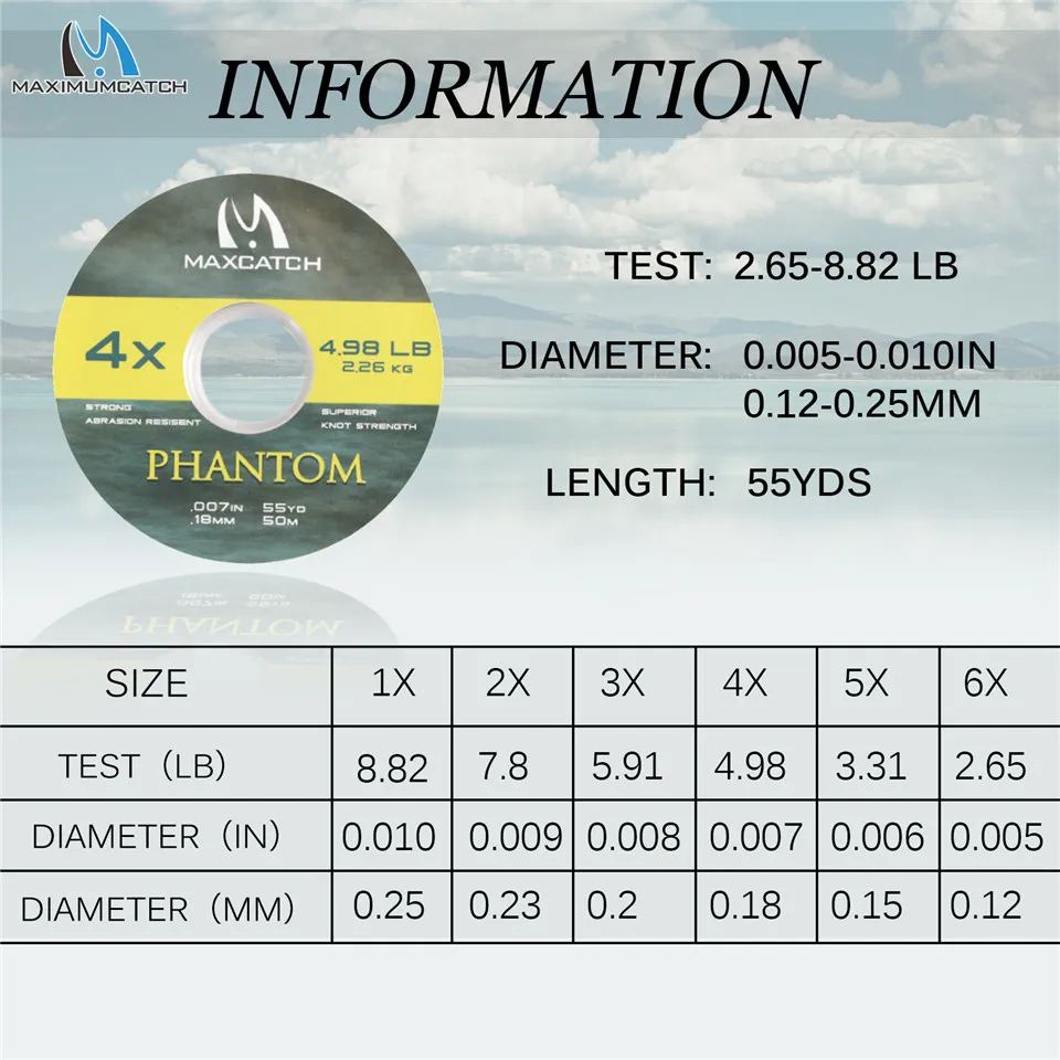 Прозрачная леска для поводка Maximumcatch (2x 3x 4x 5x 6x 7x) ловли нахлыстом с держателем и