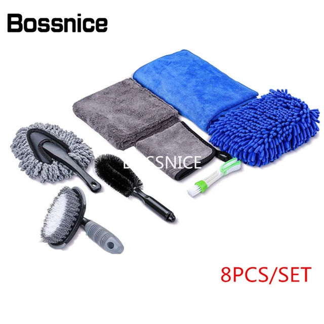 8PCS Car Cleaning Tools Kit Detailing Interiors Premium Microfiber Cleaning  Cloth Car Wash Mitt Tire Brush Window Water Blade - AliExpress