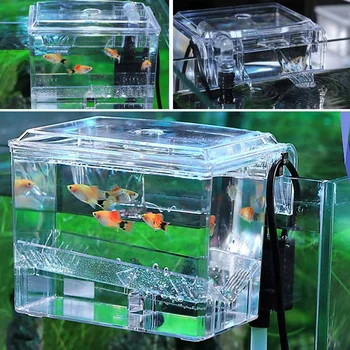 

Clear Fish Tank Breeding Hatchery House Incubator Aquarium Transparent Breeder Isolation Hanging Box Reptile Turtle Cage Pump