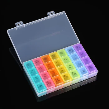 

Storage Box Portable Weekly Prescription and tablet Case Pill Organizer 7 Days Morning Noon Afternoon Night 28 Slots