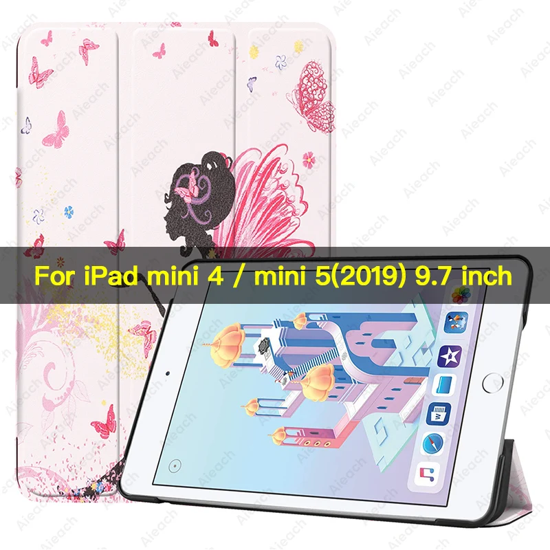 Чехол для iPad mini 5,, 7,9 дюймов, из искусственной кожи, трехслойная подставка, автоматический режим сна, пробуждение, Умный Магнитный чехол для iPad mini 4, чехол, Funda - Цвет: Butterfly girl