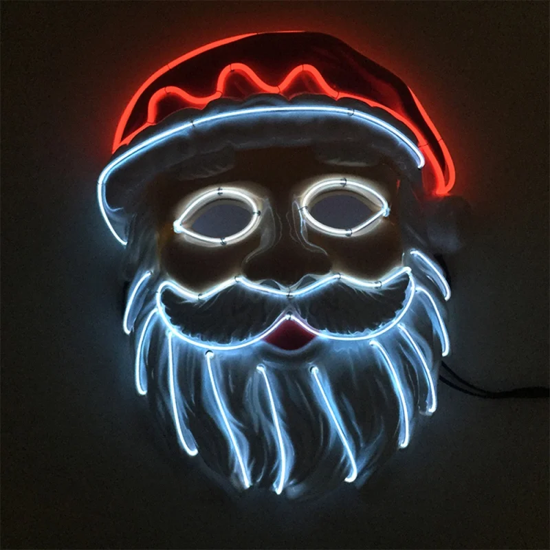 Santa Claus Light Up Mask LED EL Wire Glowing Mask Christmas Halloween Festival Carnival Party Cosplay Costume Supplies